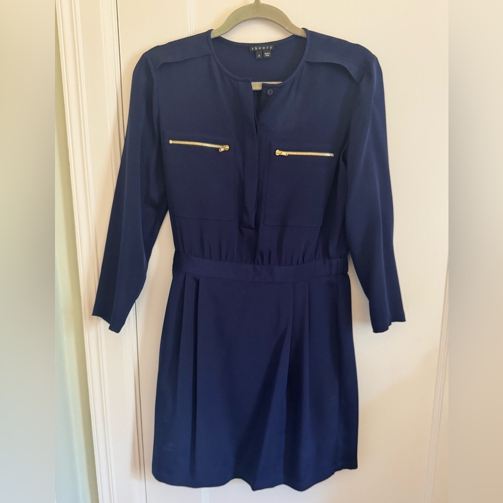 Theory Silk Navy Blue Dress with Zipper